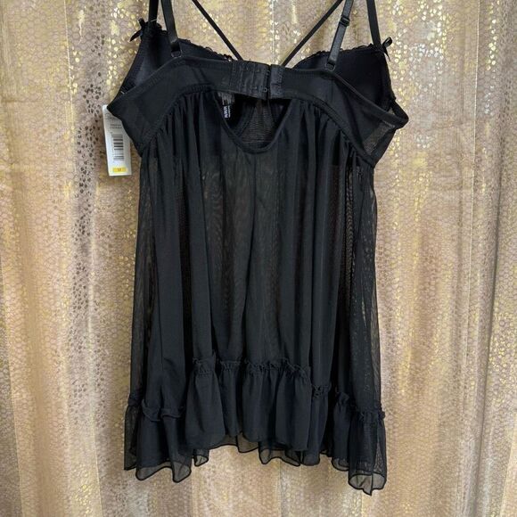 Rene Rofe Black Sheer Push Up Babydoll Lingerie Nighty Medium NWT - Picture 2 of 7